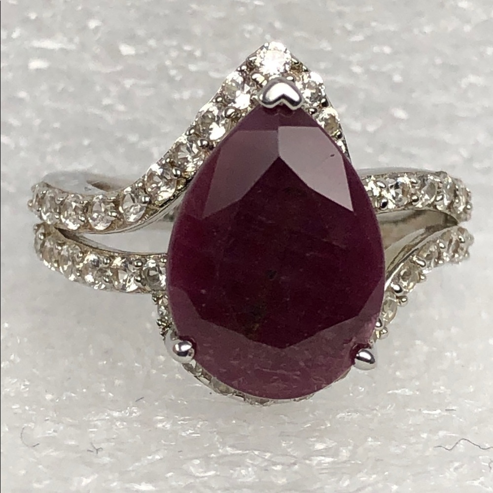 Ruby Ring Pear Shape Gemstone Sterling Silver DK925 Size 7